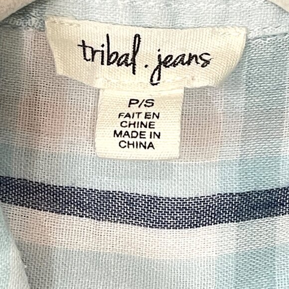 Tribal Jeans Button Blouse Top Small Plaid Front Floral Back - Picture 4 of 6